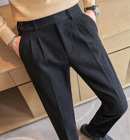 Men's Fall/Winter Wool Fabric Casual Suit Pants, Black, Coffee Available, Size 28-36