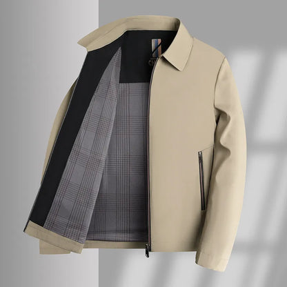 2026 Men's Black Long-sleeve Jacket with A Turn-down Collar, Suitable for Business/casual/executive Wear, Blue and Khaki Coat.