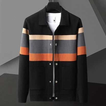 2024 Autumn Winter New Fashion Knitted Cardigan Coat Men's Matching Color Casual Loose Sweater Warm Coats Plus Size  5XL-M